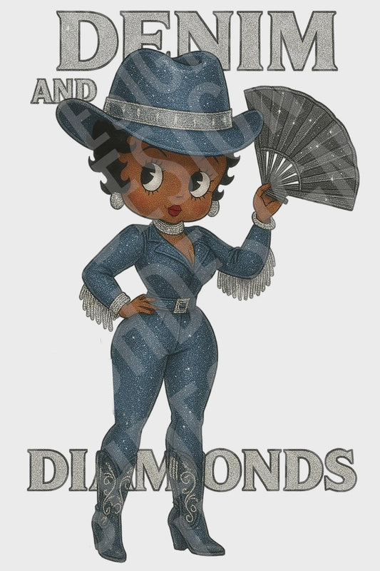 2 Classic Betty Boop Denim and Diamonds Images - Denim & Diamonds Western Black Betty Boop Cowgirl Instant Downloads DIGITAL FILE ONLY