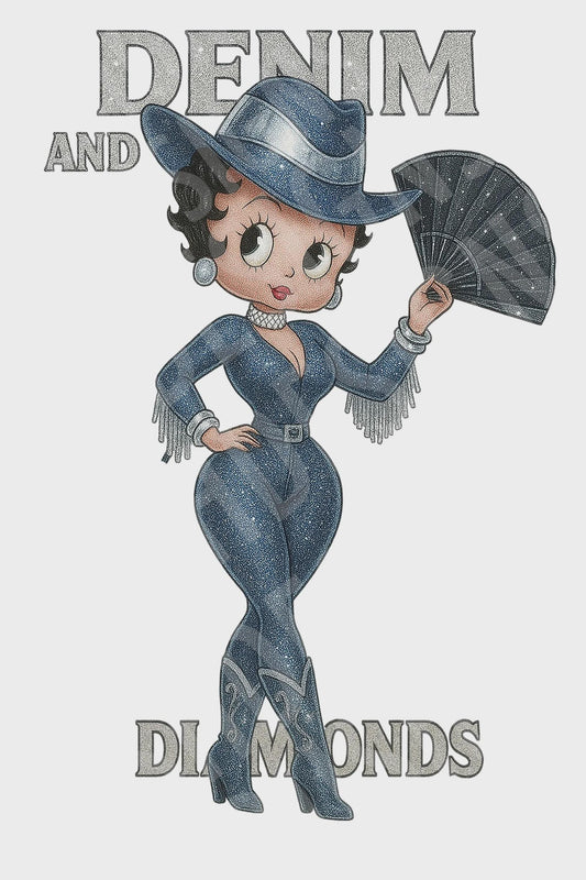 2 Classic Betty Boop Denim and Diamonds Images - Denim & Diamonds Western Black Betty Boop Cowgirl Instant Downloads DIGITAL FILE ONLY