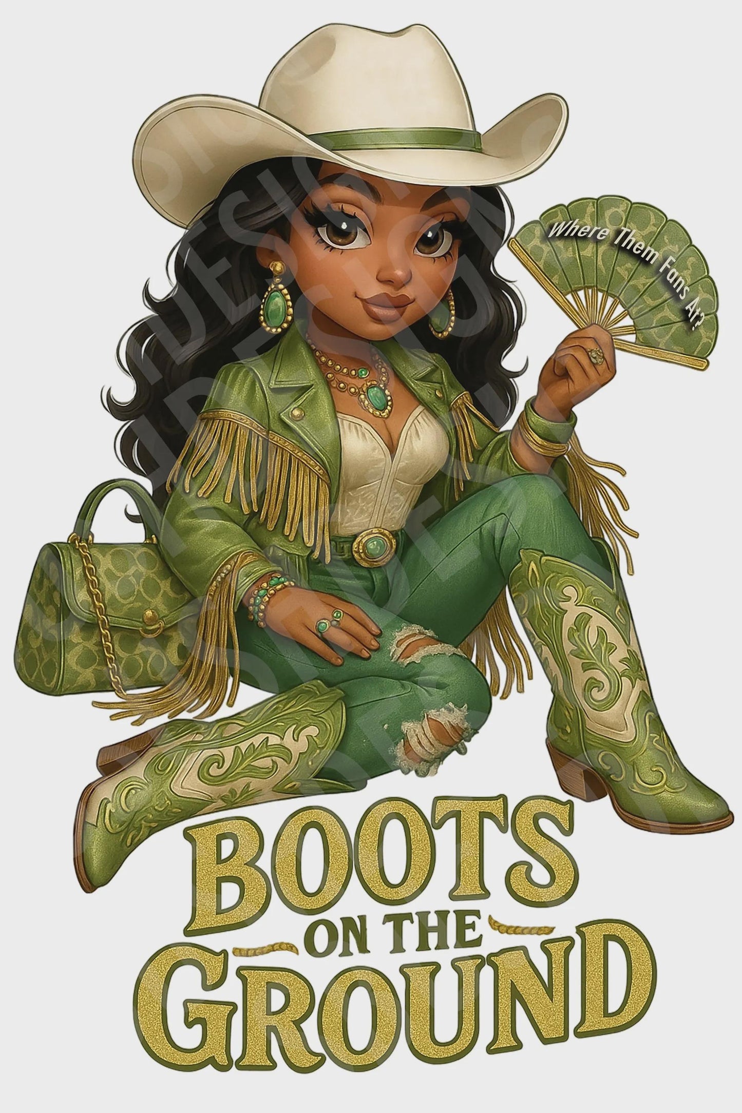 Chic Cowgirl Black Betty Boop Boots on the Ground Image - 1 png File Vintage Style Green and Cream Western Betty Boop - DIGITAL FILE ONLY