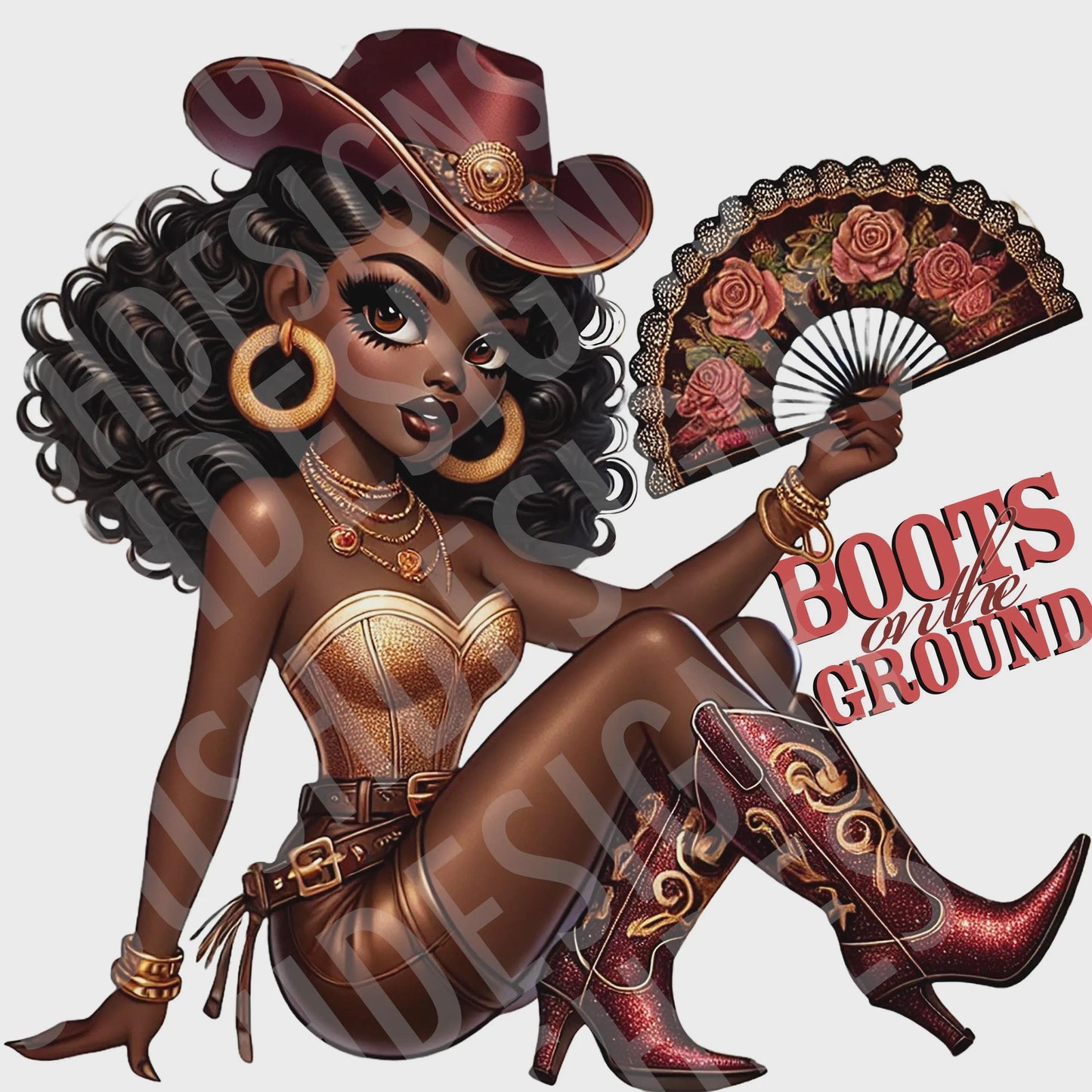Beautiful Black Melanin Betty Boop Cowgirl Rose Gold Boots on the Ground - 1 png File Vintage Pin Up Western Betty Boop - DIGITAL FILE ONLY