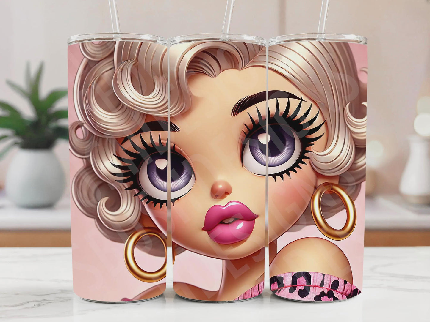 Glamorous Blonde Betty Boop Tumbler Wrap PNG High Resolution File -  Modern Twist on Betty Boop for a Luxury Tumbler - Instant Download File
