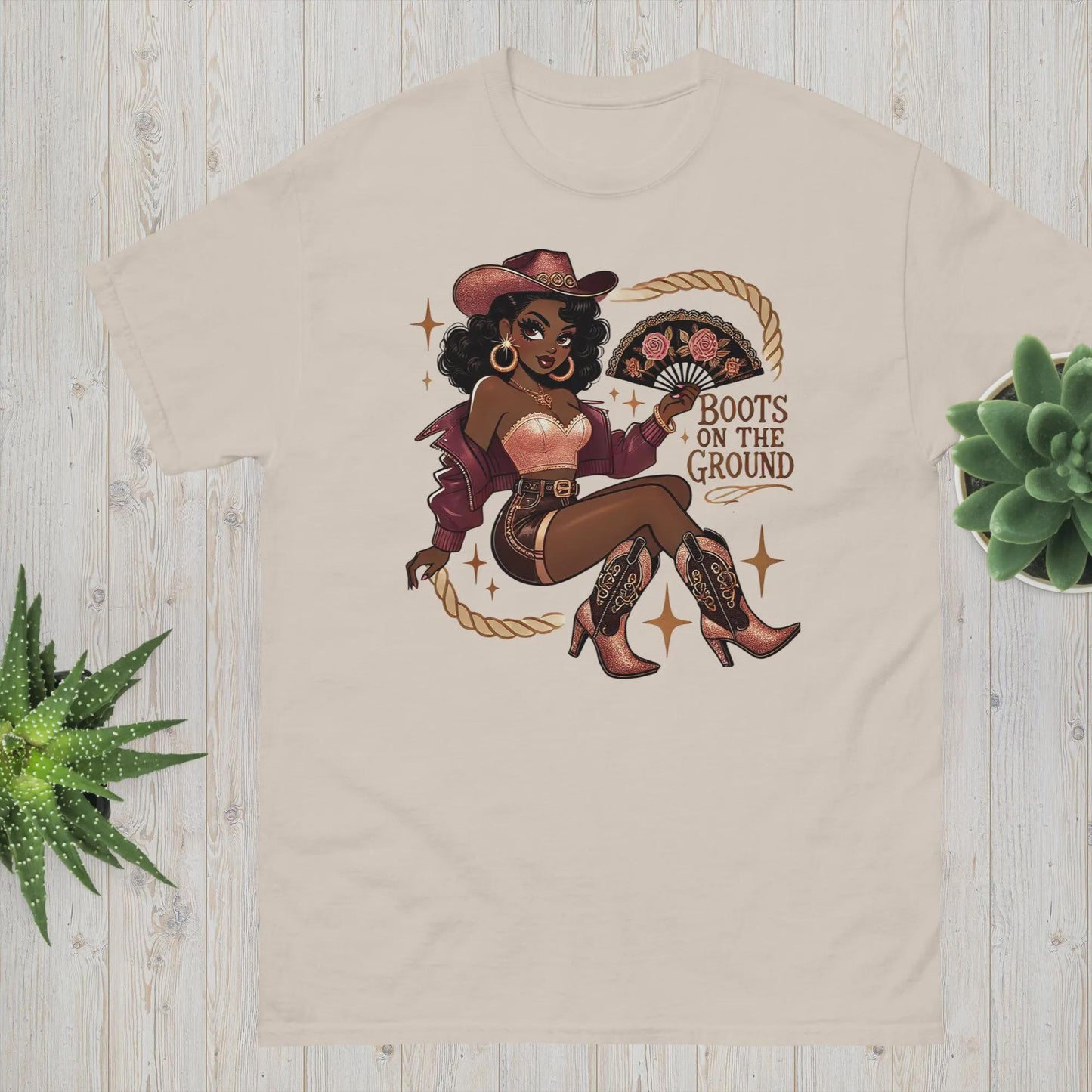 Beautiful Black Betty Boop Cowgirl with Rose Gold Boots on the Ground - 1 png File Vintage Pin Up Western Betty Boop - DIGITAL FILE ONLY