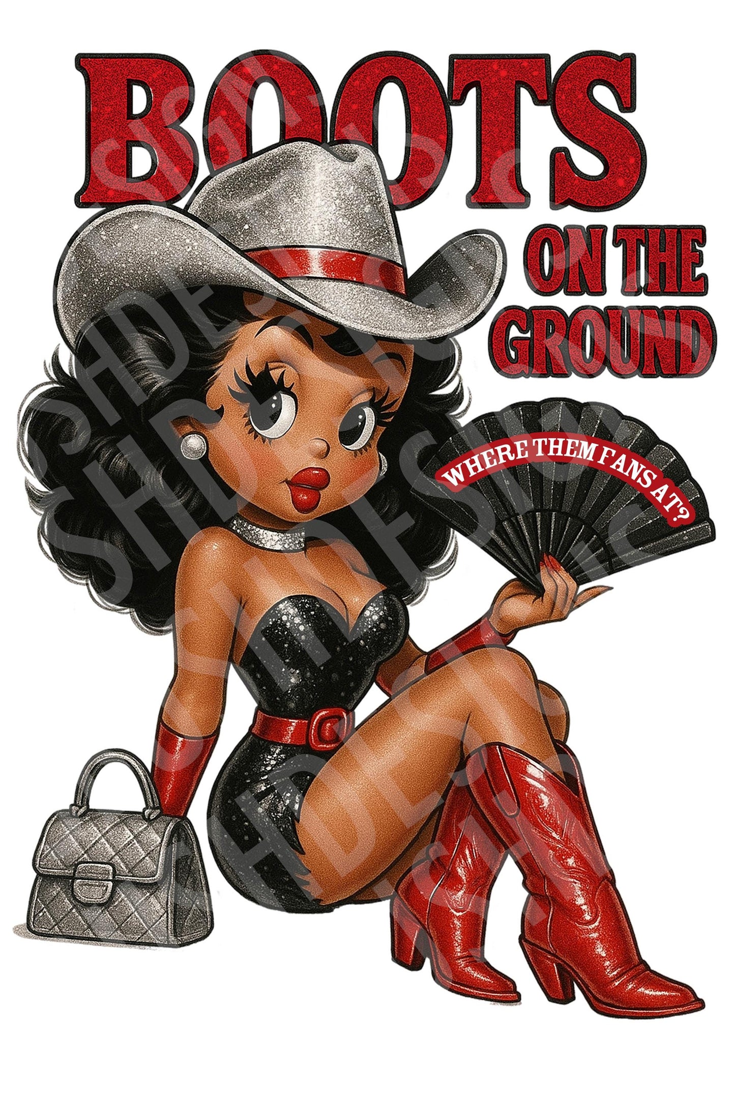 Cute Black Betty Boop Cowgirl Boots on the Ground Image - Red & Black Pin Up Western Betty Boop -  Instant Download DIGITAL FILE ONLY