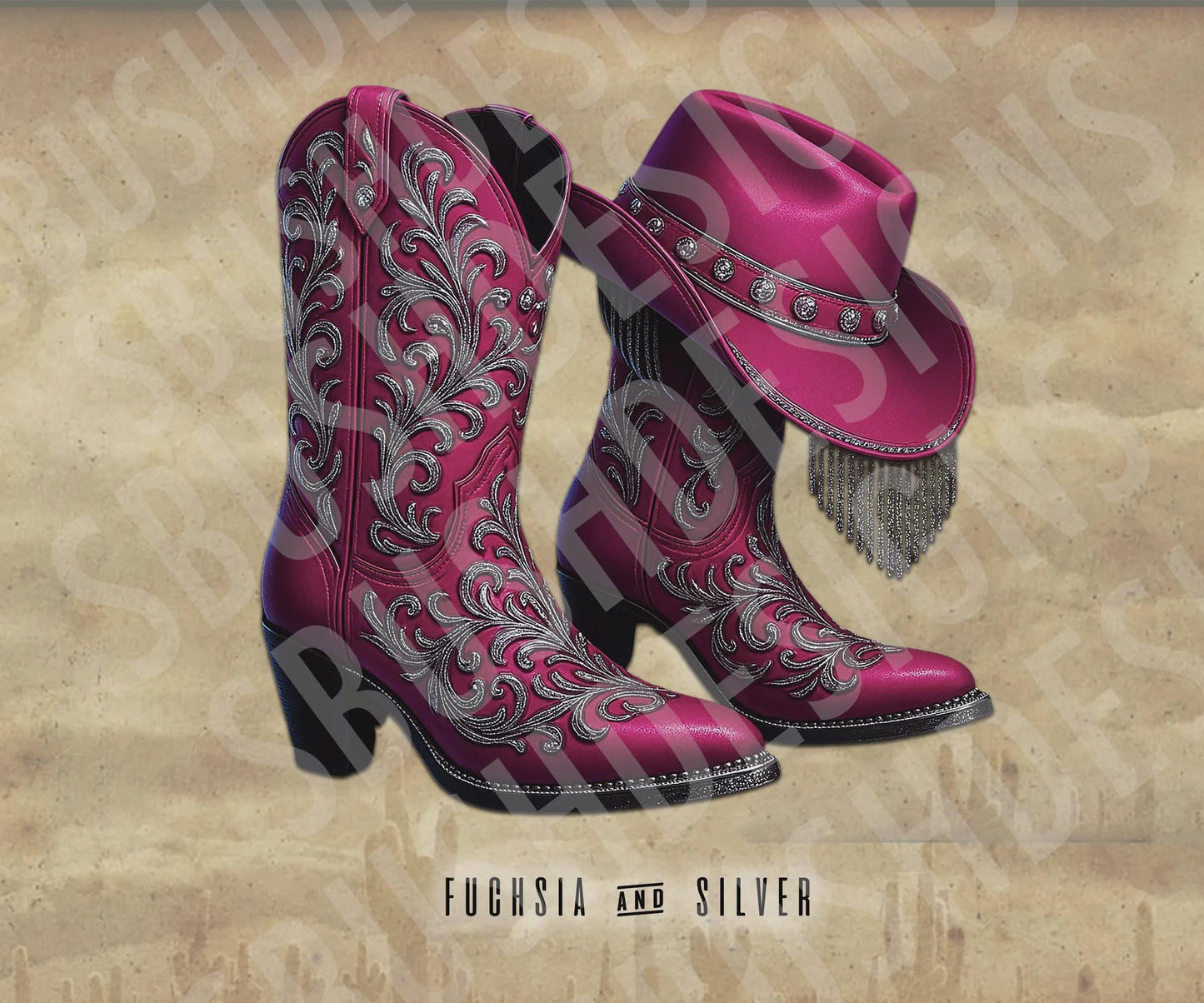 5 Beautiful Sets of Cowboy Boots & Hats - 10 High Quality Files with and without background  Use for Clack Fans, Clothing, Totes, etc