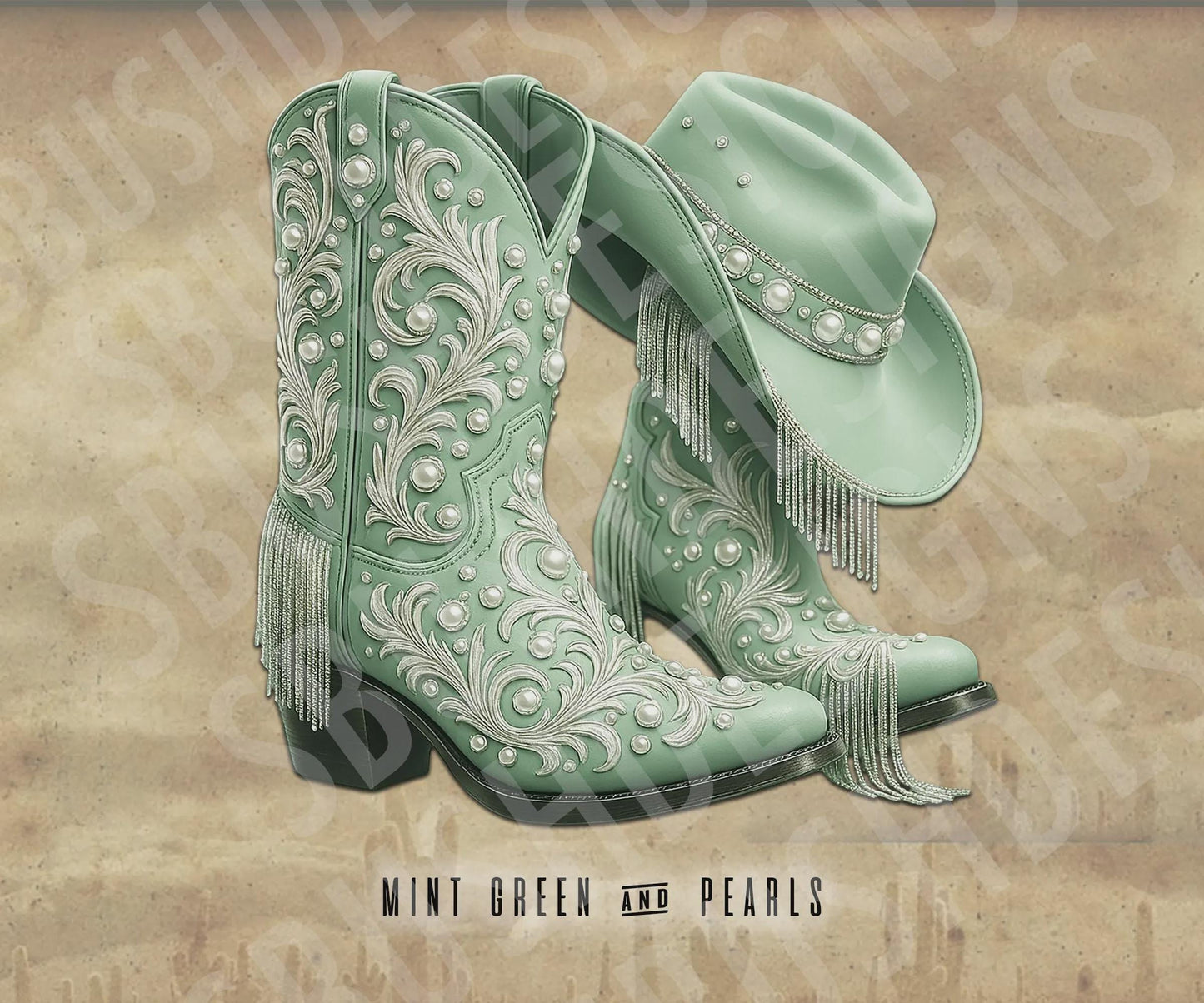 5 Beautiful Sets of Cowboy Boots & Hats - 10 High Quality Files with and without background  Use for Clack Fans, Clothing, Totes, etc