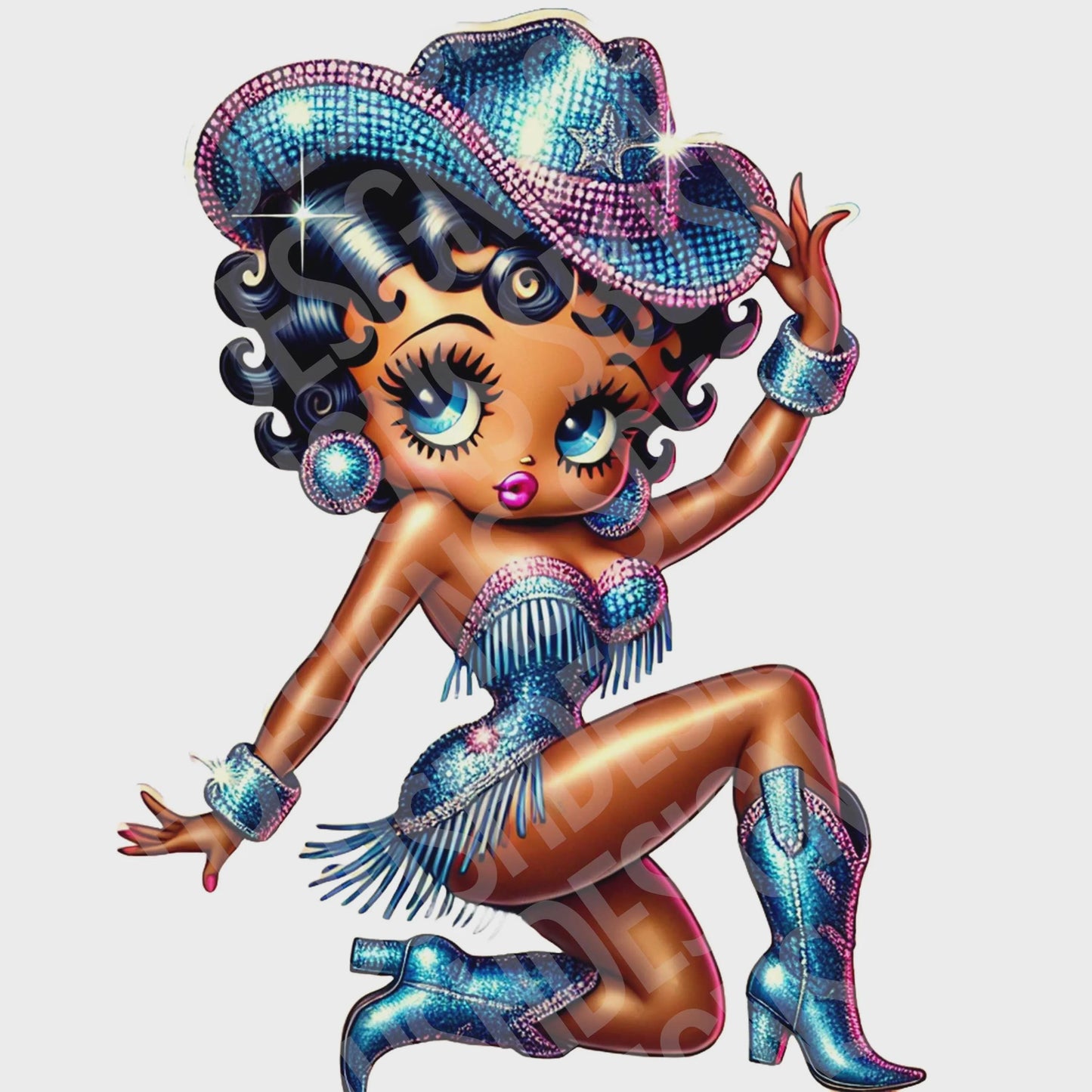 2 Unique Cute Black Betty Boop Boots on the Ground Digital Files - Use for Tumblers, Luggage Tag, Clothing, Party Favors, Clack Fans etc