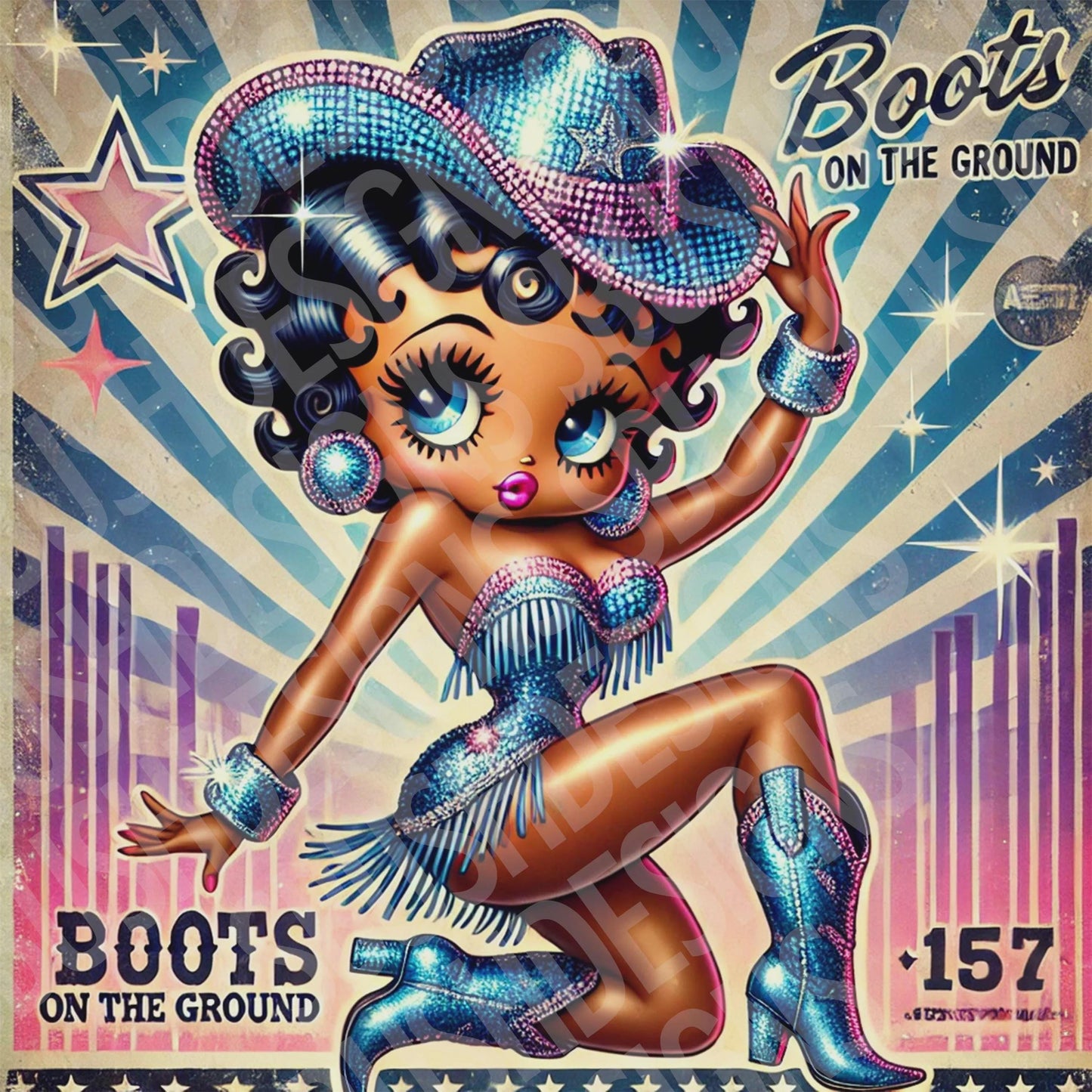 2 Unique Cute Black Betty Boop Boots on the Ground Digital Files - Use for Tumblers, Luggage Tag, Clothing, Party Favors, Clack Fans etc