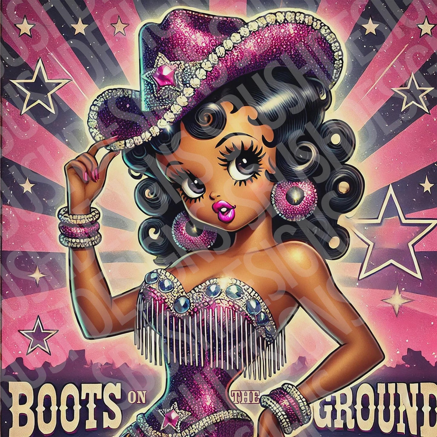 2 Super Cute Black Betty Boop Boots on the Ground Digital Files - Use for Tumblers, Luggage Tag, Clothing, Party Favors, Clack Fans etc