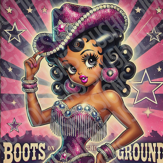 2 Super Cute Black Betty Boop Boots on the Ground Digital Files - Use for Tumblers, Luggage Tag, Clothing, Party Favors, Clack Fans etc