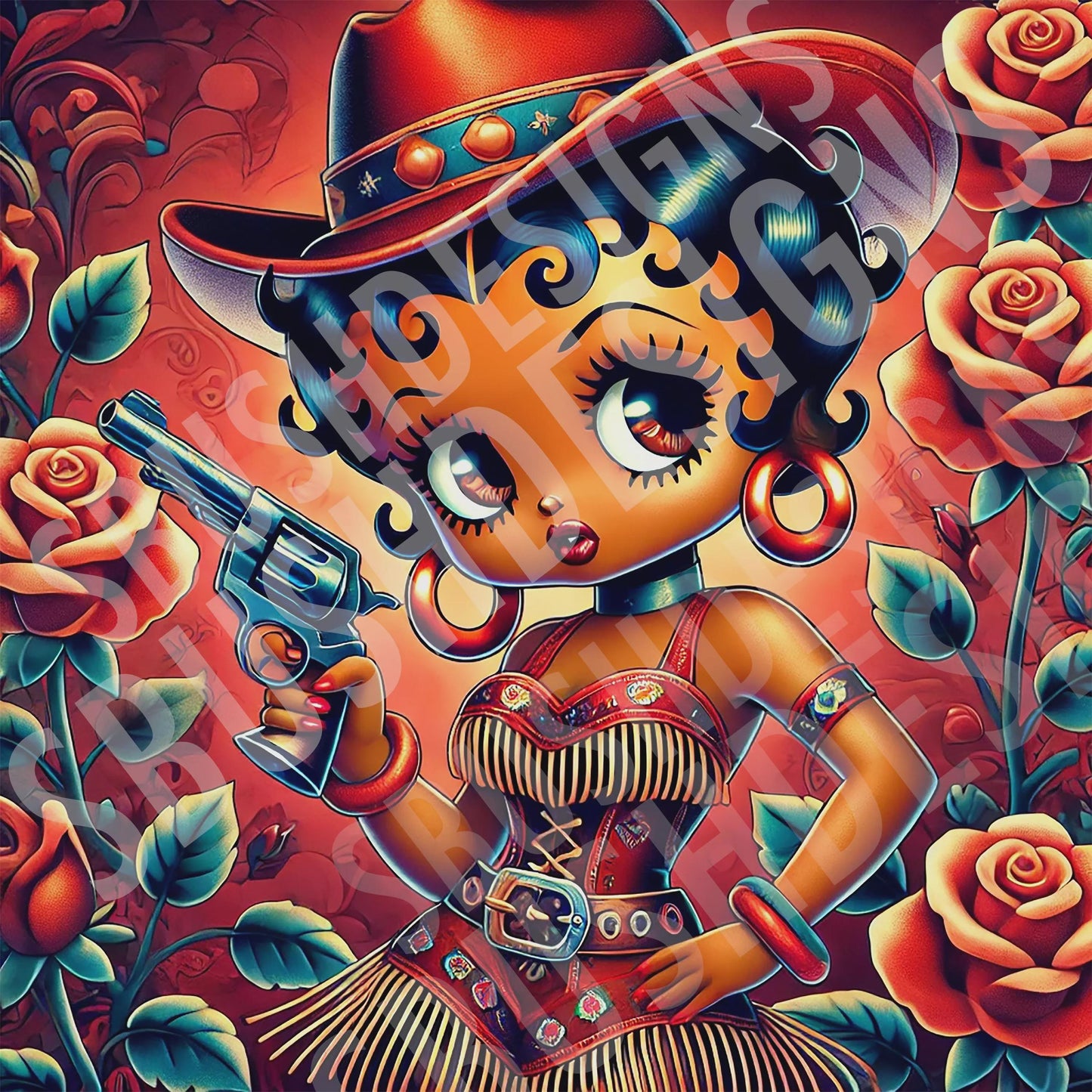 Western Black Betty Boop Cowgirl Image - Beautiful Vintage Cowgirl Aesthetic DIGITAL File ONLY Use for Tumbler, Clothing, Clack Fans etc