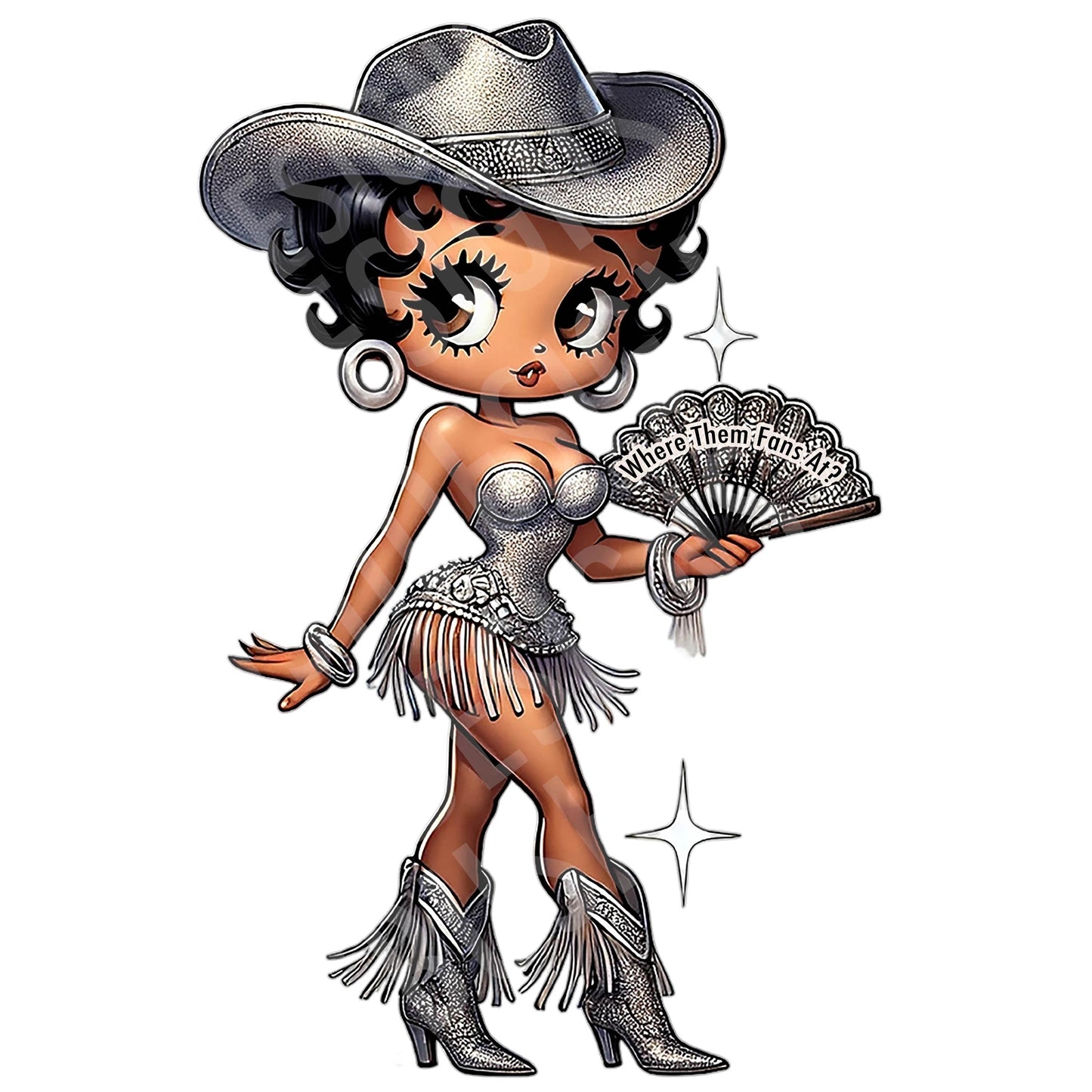 2 Jazzy Black Betty Boop Where Them Fans at Images - Silver Western Black Betty Boop Cowgirl Instant Downloads DIGITAL FILE ONLY
