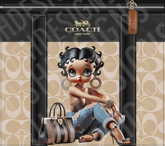 Stylish Betty Boop Coach Tumbler Wrap PNG High Resolution File -  Betty Boop Luxury Black and Brown Themed Coach Design Tumbler File