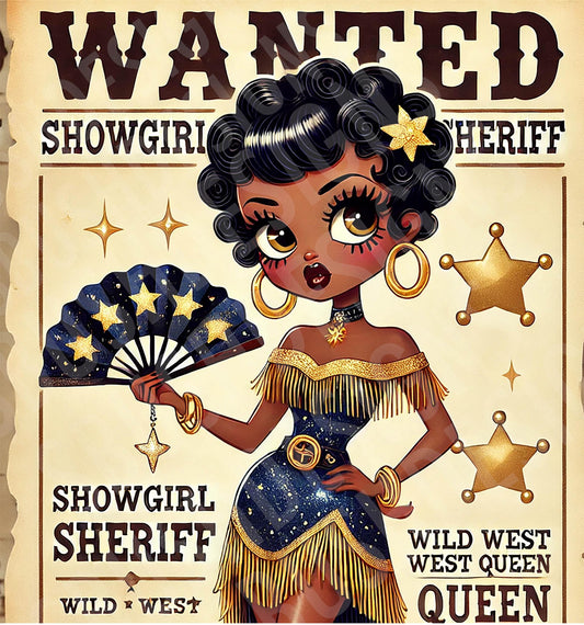 Black Betty Boop Wanted Western Showgirl HQ Digital File -  Great Use for Tumblers, Clothing, Luggage Tags, Tote Bags, Clack Fans etc
