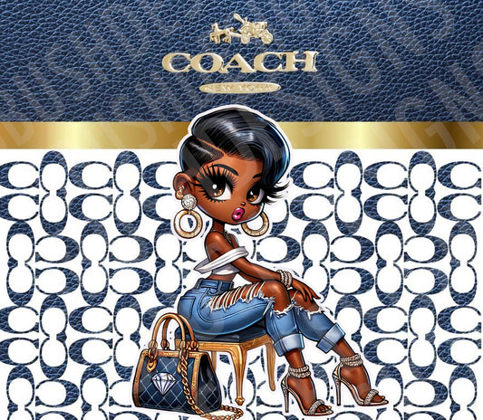 Super Chic Modern Black Betty Boop Purse Tumbler Wrap PNG High Resolution File - Luxury Tumbler File with Blue and Gold Betty Boop Design