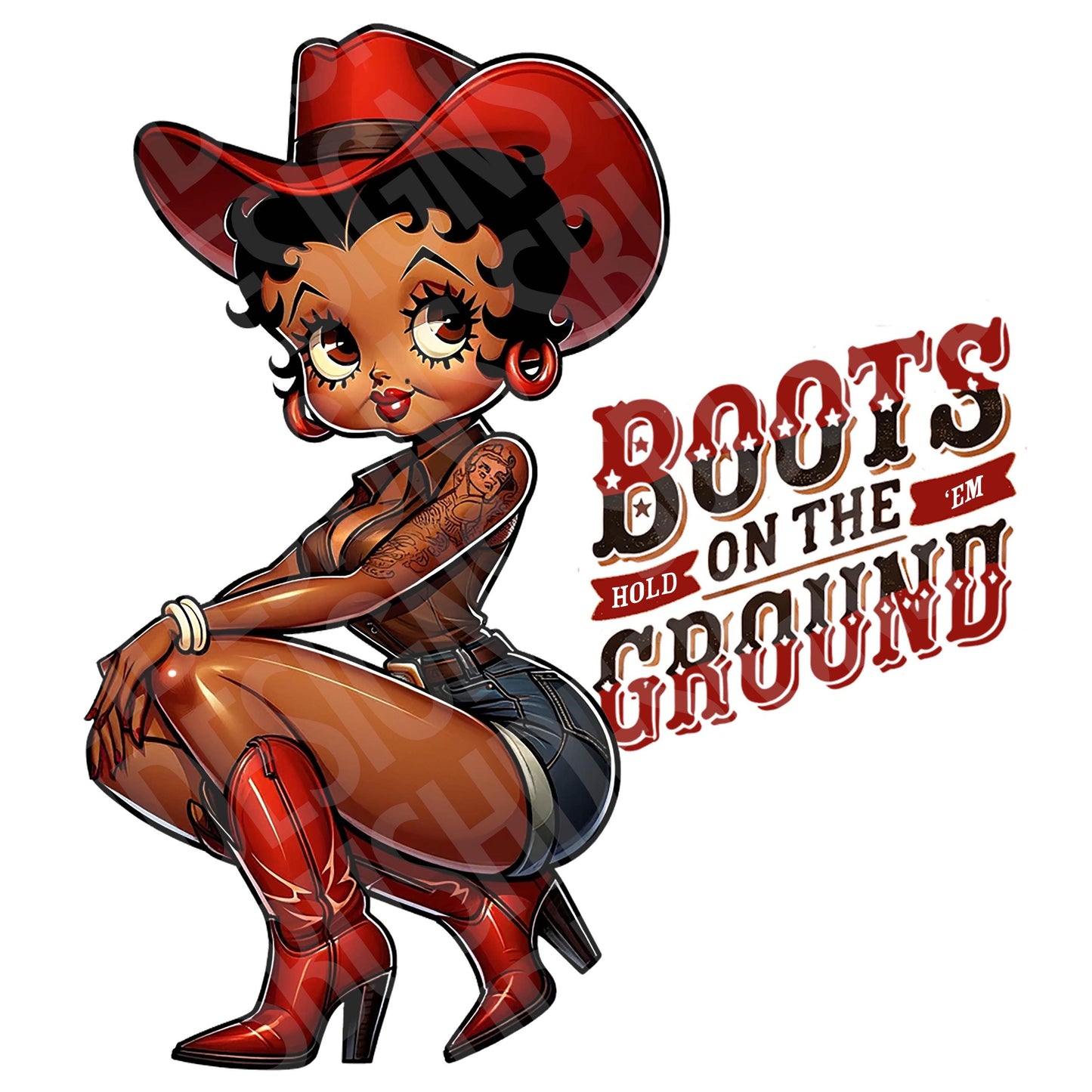 Red Boots on the Ground Black Betty Boop High Quality Digital File - Use for Tumblers, Luggage Tag, Clothing, Party Favors, Clack Fans etc