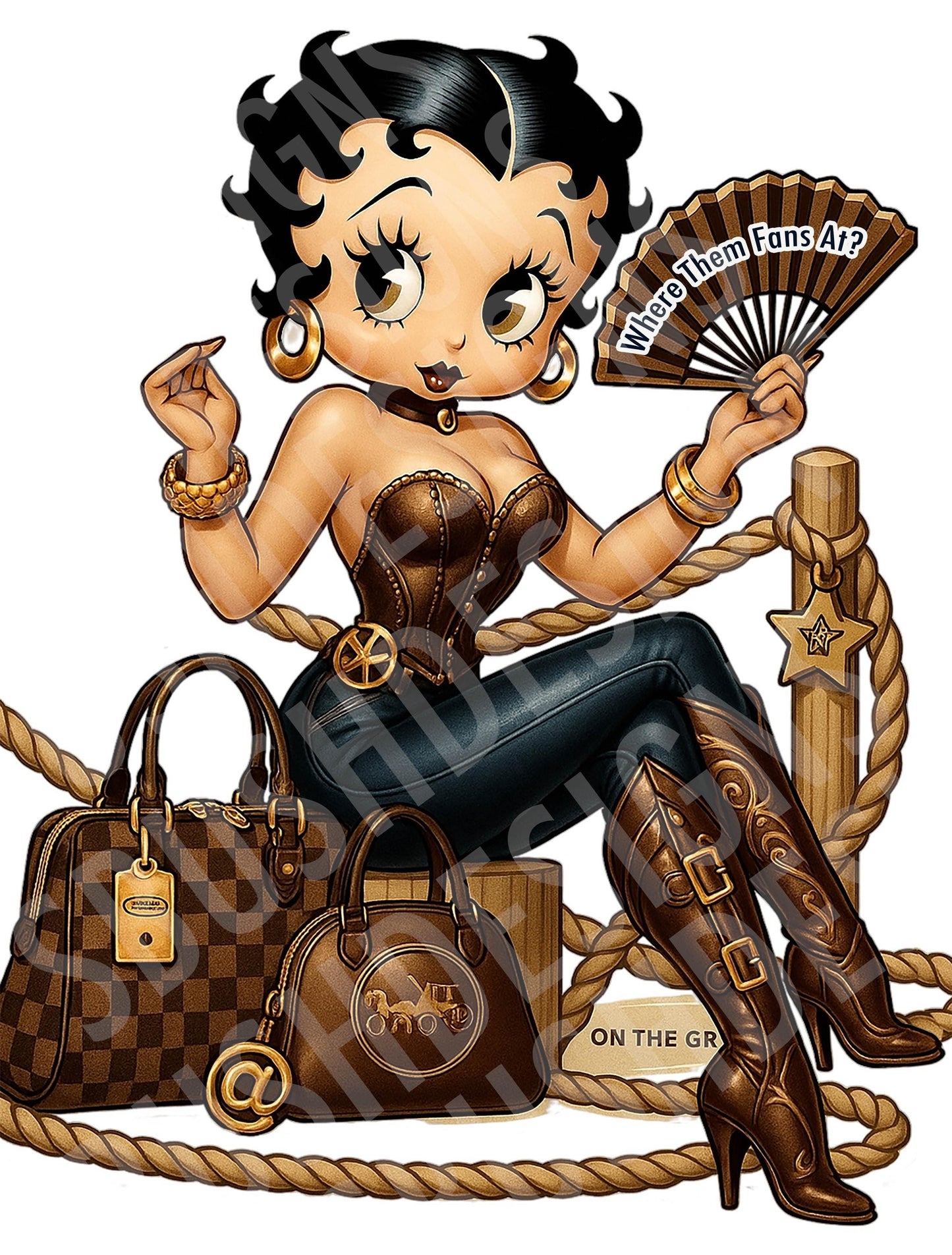 Fabulous Classic Betty Boop Cowgirl Where Them Fans At Image - 1 png File Vintage Pin Up Western Betty Boop - DIGITAL FILE ONLY