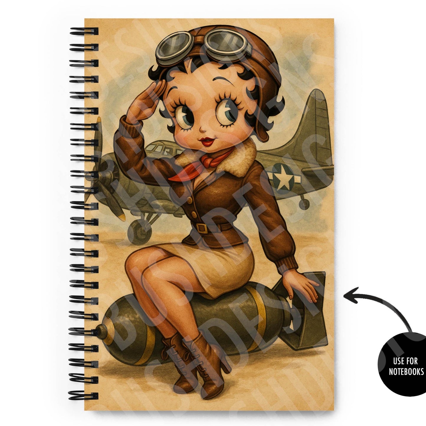 Vintage Aviator Betty Boop Pin-Up Girl Digital Art – WW2 Inspired Pilot Print – Retro Nose Art Style for Instant Download -DIGITAL FILE ONLY