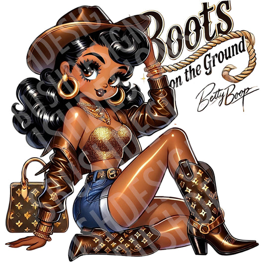 Cute Betty Boop Boots On The Ground PNG File, Black Betty Boop, Boots on The Ground Png, Where Them Fans At Png, Boots On The Ground Shirt