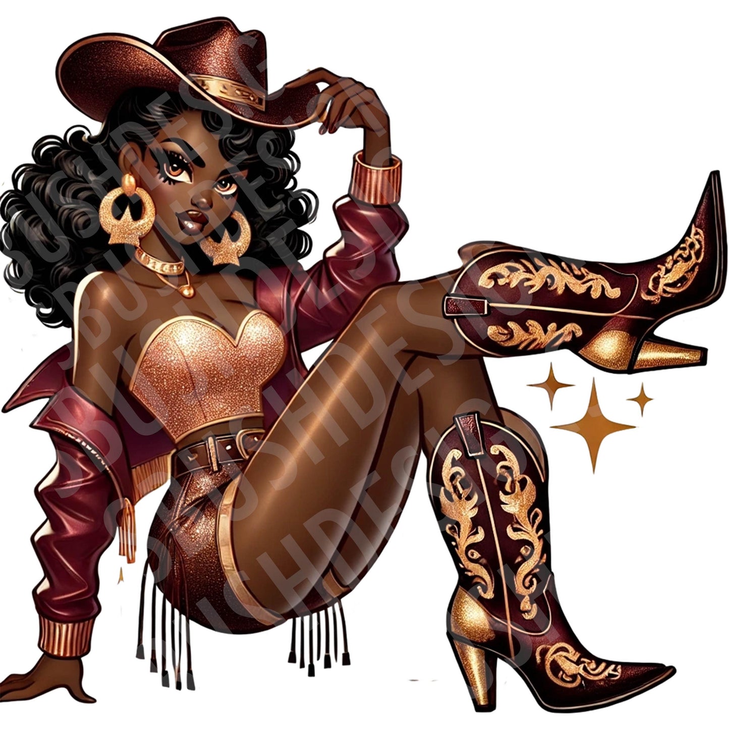 2 Western Melanin Queen Cowgirl Rose Gold Boots on the Ground - 2 png Files Vintage Pin Up Western Black Betty Boop - DIGITAL FILES ONLY