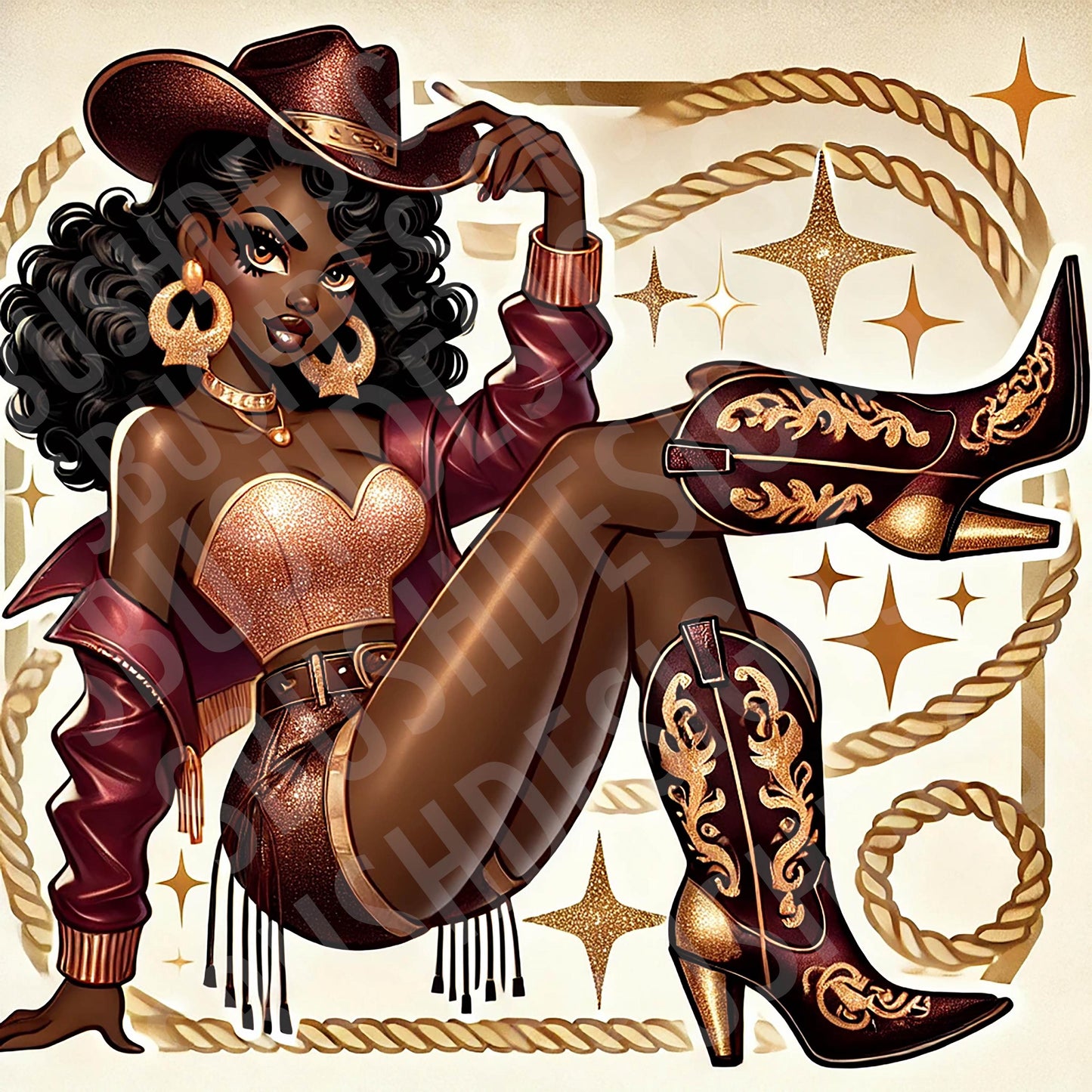 2 Western Melanin Queen Cowgirl Rose Gold Boots on the Ground - 2 png Files Vintage Pin Up Western Black Betty Boop - DIGITAL FILES ONLY