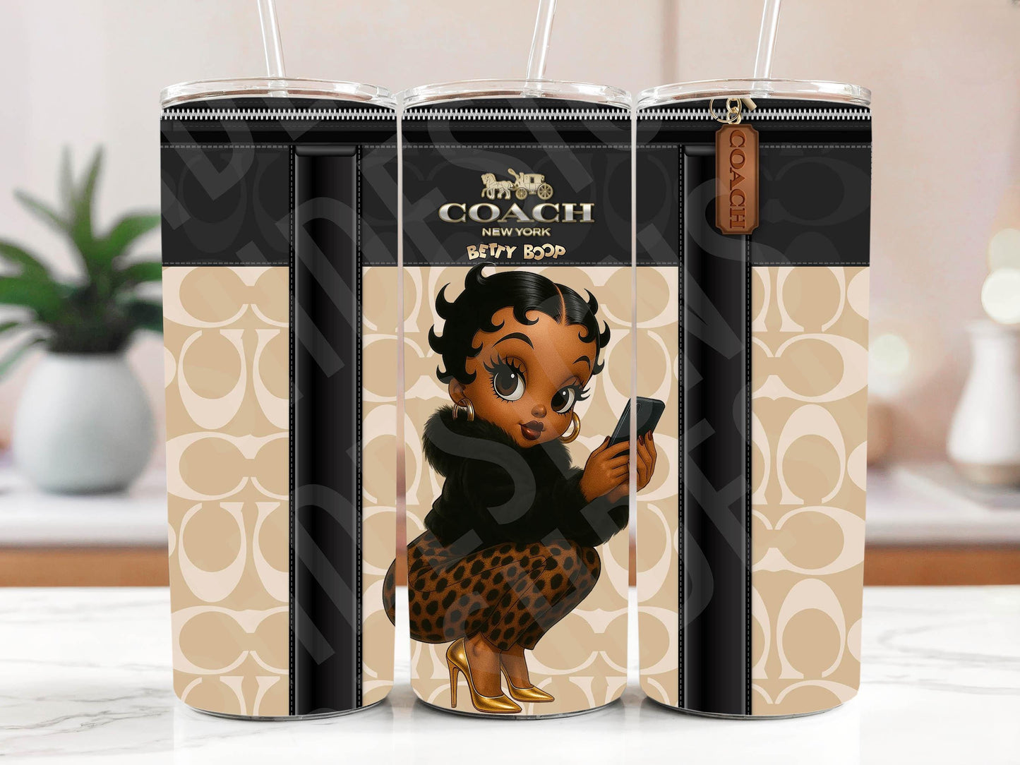 Stylish Black Betty Boop Baddie with Phone Purse Tumbler Wrap PNG High Resolution File -  Luxe Classic Themed Tumbler Design File