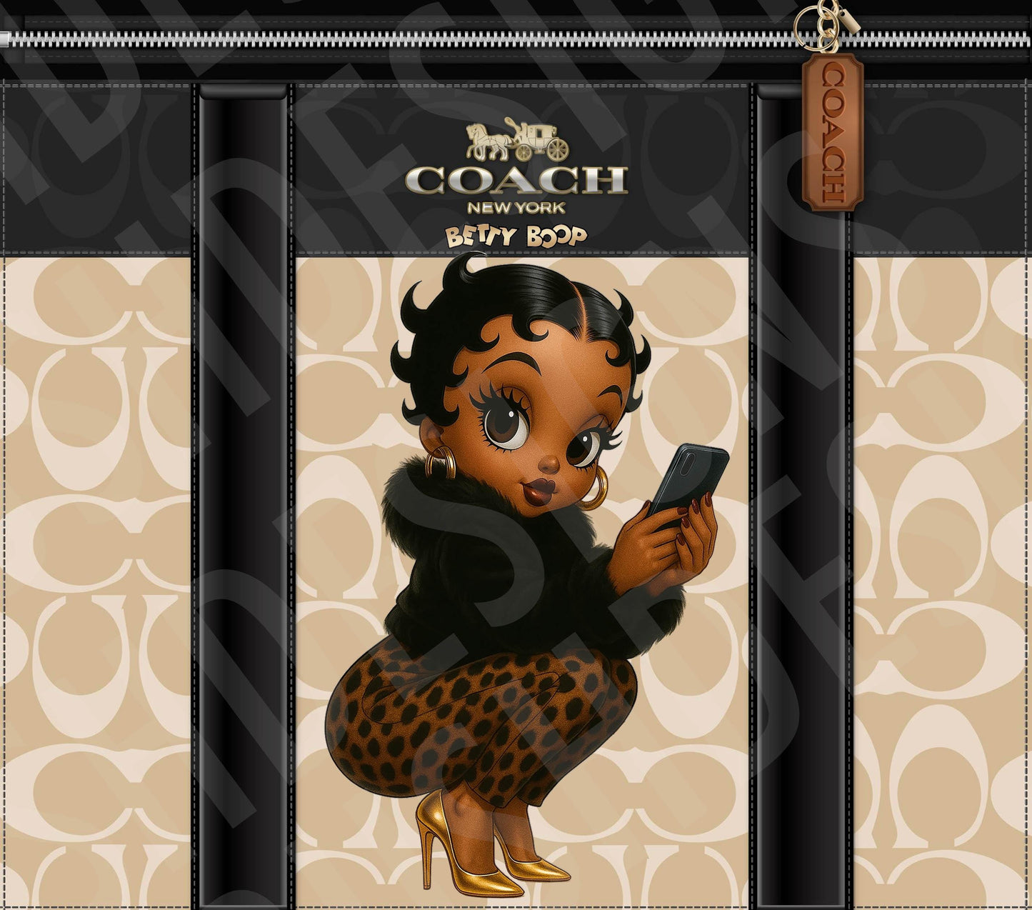 Stylish Black Betty Boop Baddie with Phone Purse Tumbler Wrap PNG High Resolution File -  Luxe Classic Themed Tumbler Design File