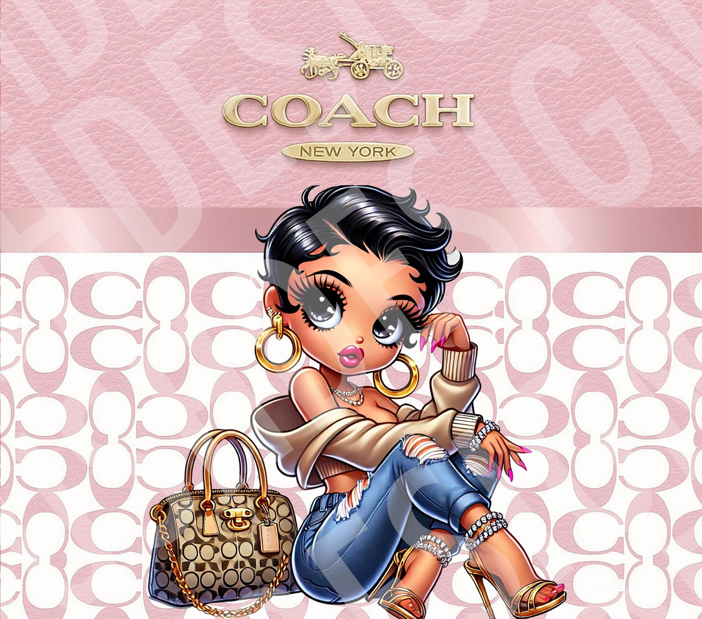 Pink Luxury Pattern Modern Betty Boop Girl Tumbler Wrap PNG for 20oz Skinny Tumbler - Digital Download