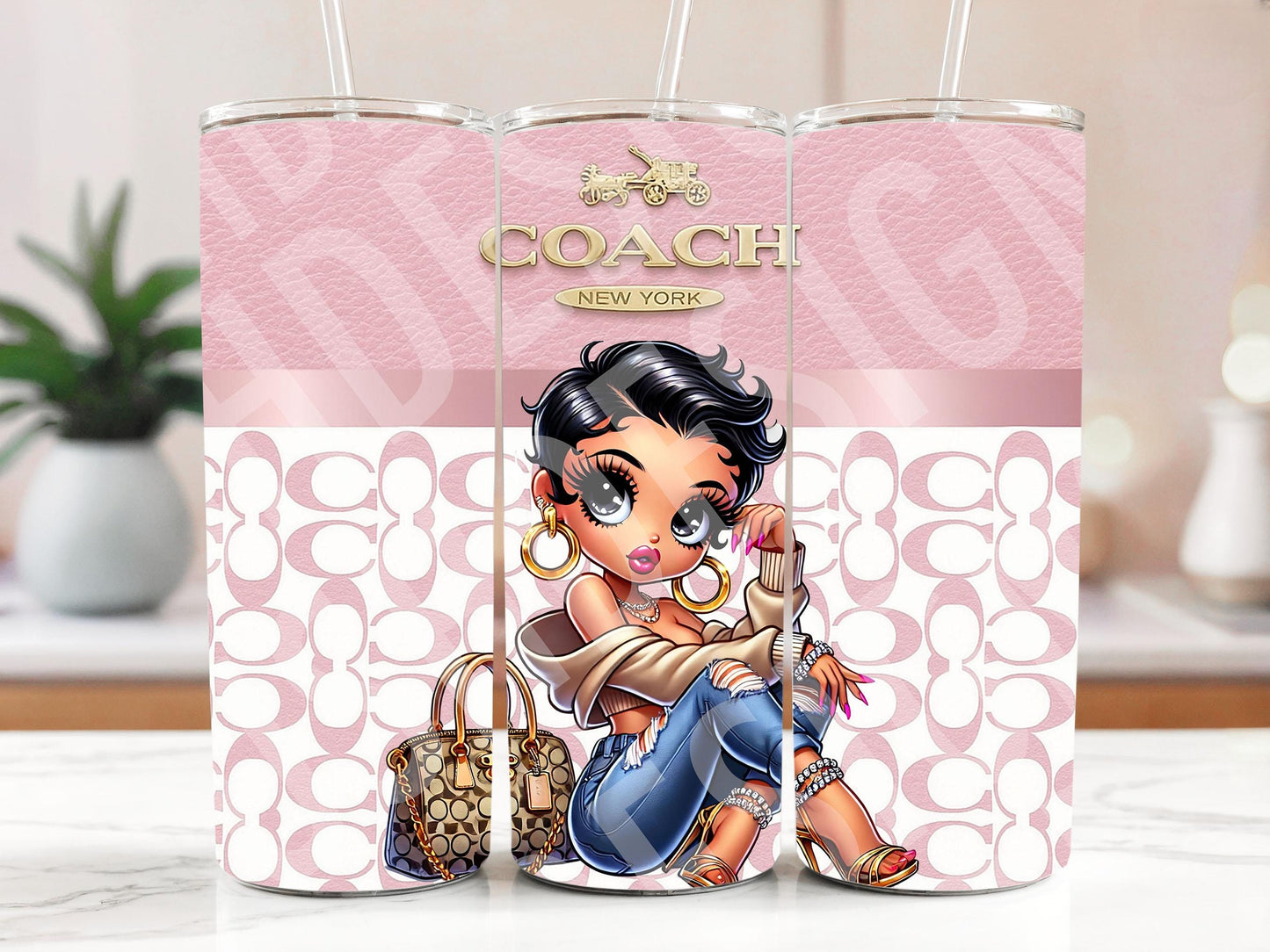 Pink Luxury Pattern Modern Betty Boop Girl Tumbler Wrap PNG for 20oz Skinny Tumbler - Digital Download