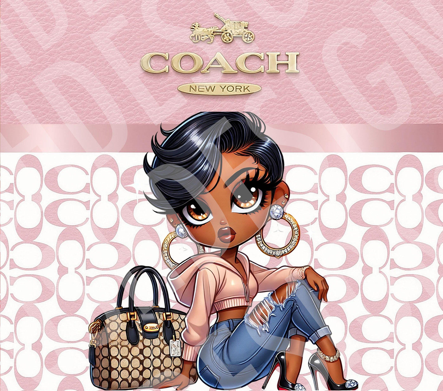 Coach-Inspired Modern Black Betty Boop Girl Tumbler Wrap  Diva PNG for 20oz Skinny Tumbler  Digital Download with Pink Luxury Pattern
