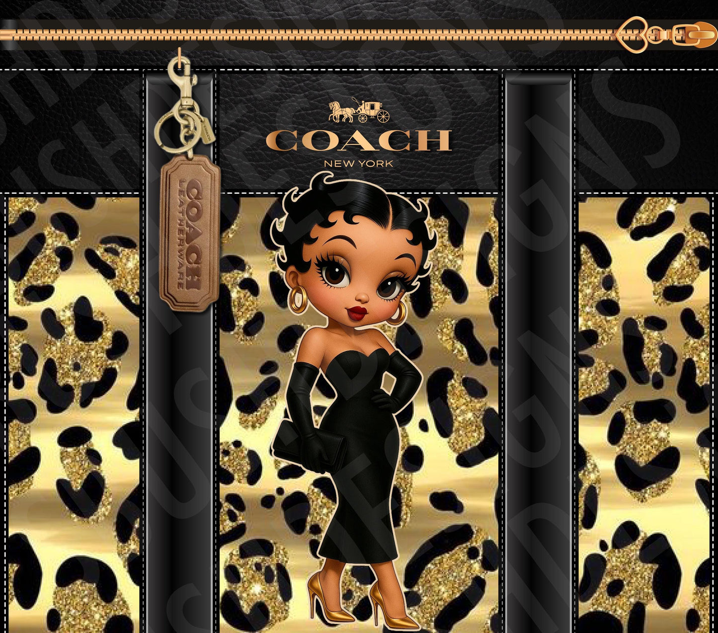 Glamorous Brown Betty Boop Gold and Leopard Print Purse Tumbler Wrap High Resolution File -  Luxe Classic Themed Coach Design Tumbler File